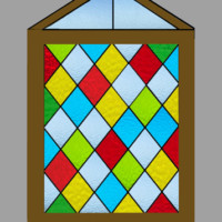 鮮やかな幾何学模様のステンドグラス